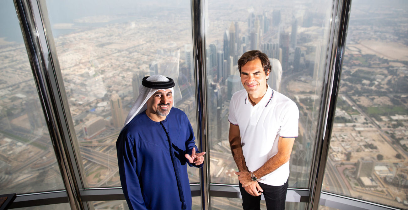 Photo of Salah Tahlak, tournament director, and Roger Federer
