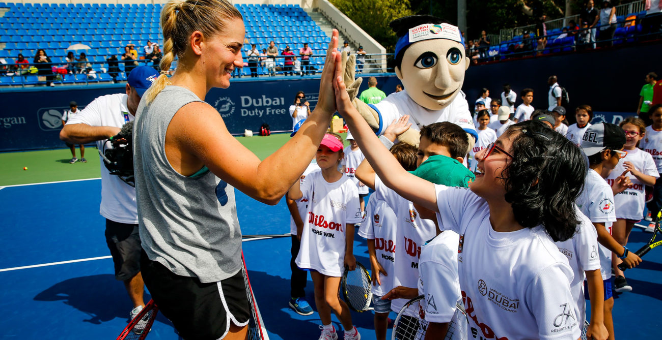 Photo of Timea Babos at the Tennis Emirates Clinic
