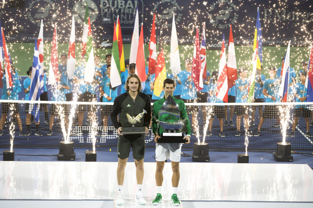 Tsitsipas and Djokovic trophy 2020