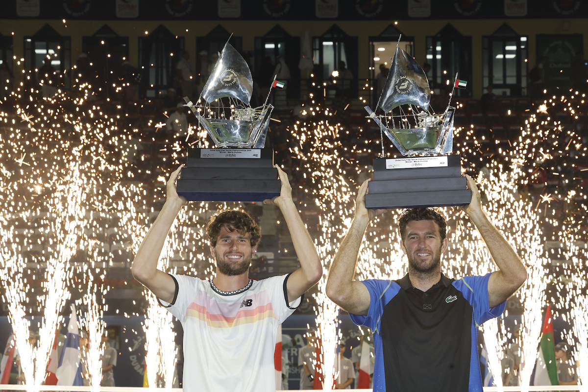 DUBAI, UAE, 4th March 2023. Action from the men's singles final of the Dubai  Duty Free Tennis Open Championships. 3rd seed Daniil Medvedev defeated  defending champion Andrey Rublev 6-2, 6-2 Credit: Feroz