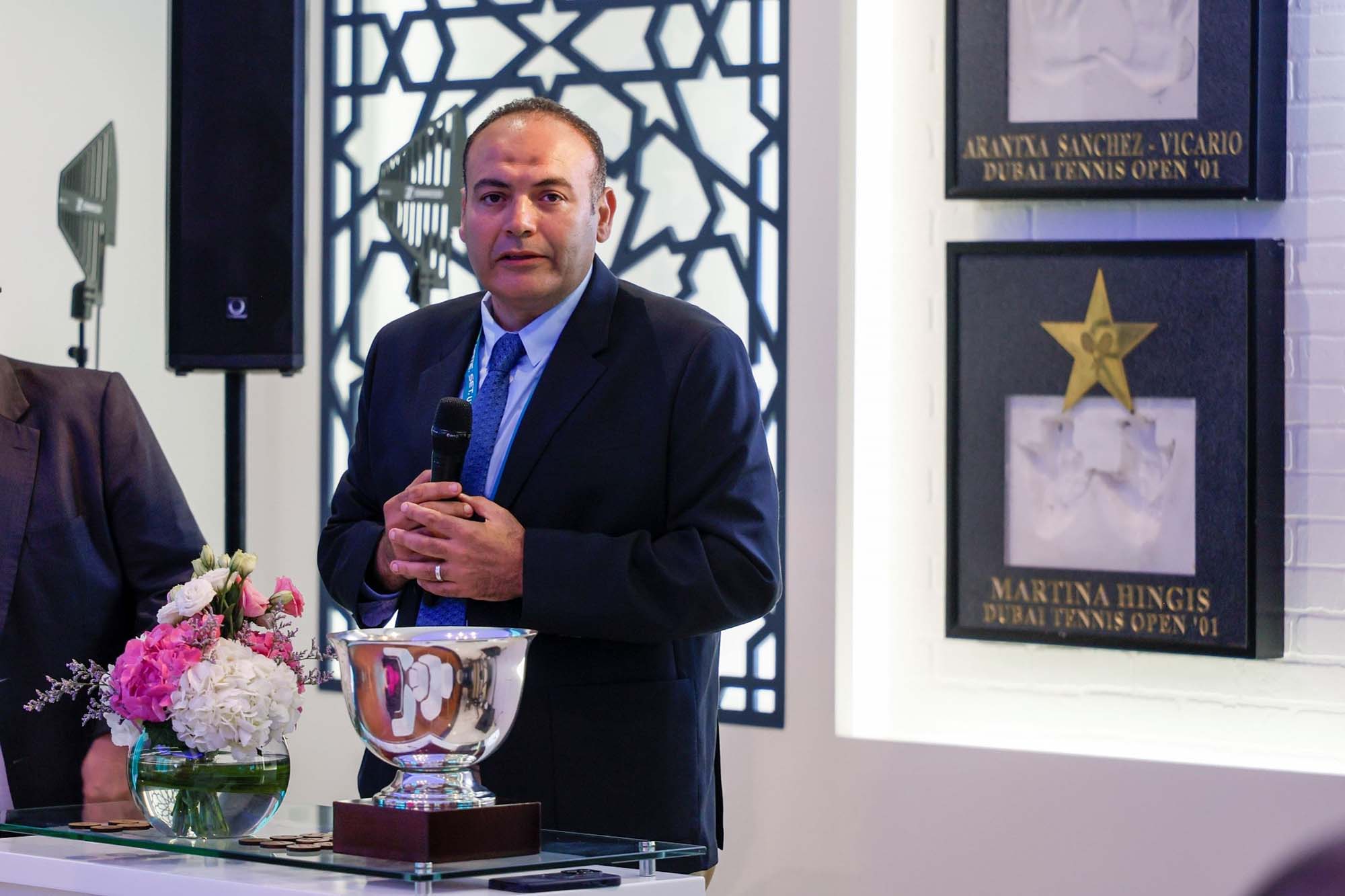 Ahmed Abdel Azim at the draw ceremony for the Dubai tournament