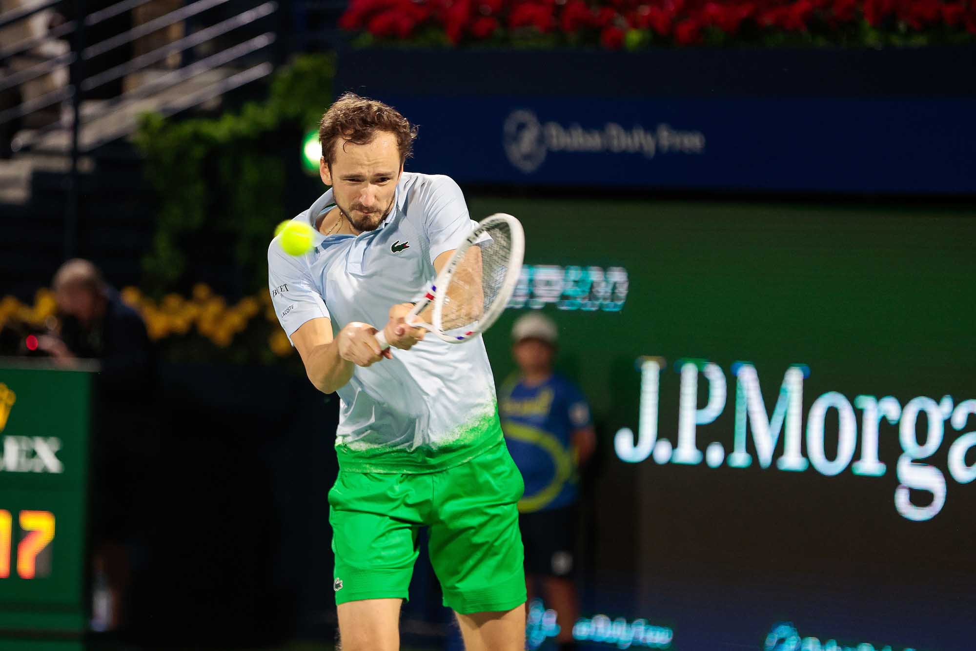 Daniil Medvedev in action in Dubai