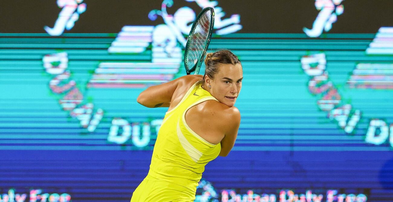 Aryna Sabalenka plays at the Dubai Duty Free Tennis Championships