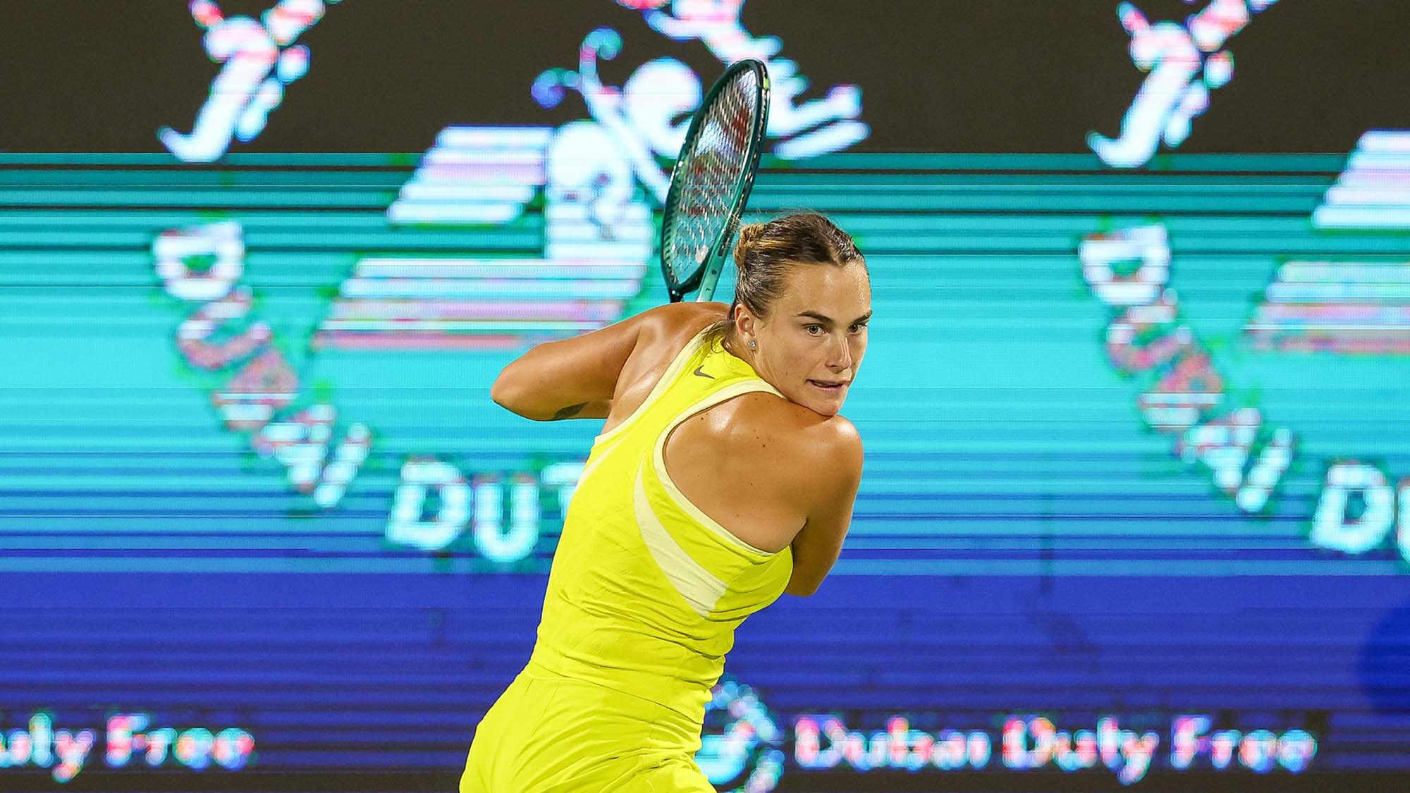 Aryna Sabalenka plays at the Dubai Duty Free Tennis Championships