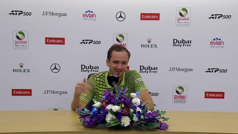 Daniil Medvedev being interviewed after a first round match at the 2026 Dubai Duty Free Championship
