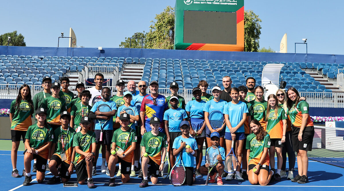 Canadian ATP player Felix Auger-Aliassime and Great Britain’s Jack Draper during a tennis clinic held on the sidelines of the ATP Dubai Duty Free Tennis Championships 20th February, 2026.