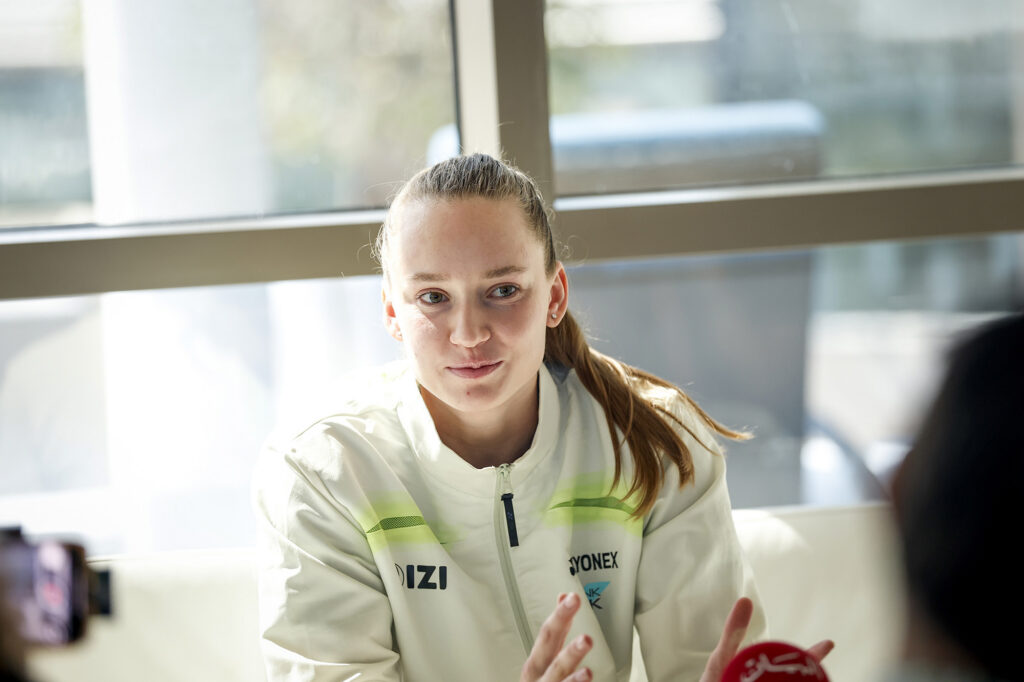 Elena Rynakina speaking to media