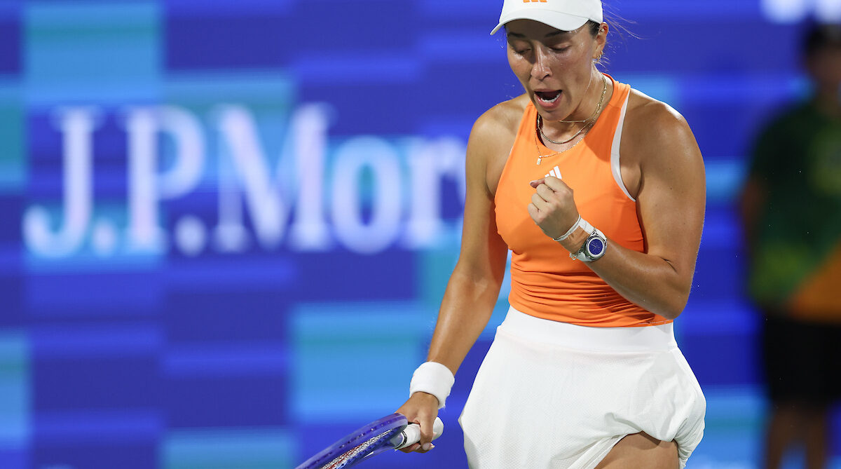 Jessica Pegula of the US reacts during her match against Amanda Anisimova of the US in the WTA Dubai Duty Free Tennis Championships 20th February, 2026.