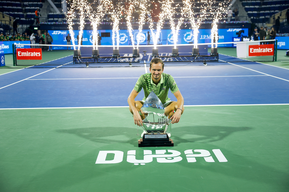 singles champion Daniil Medvedev with his trophy