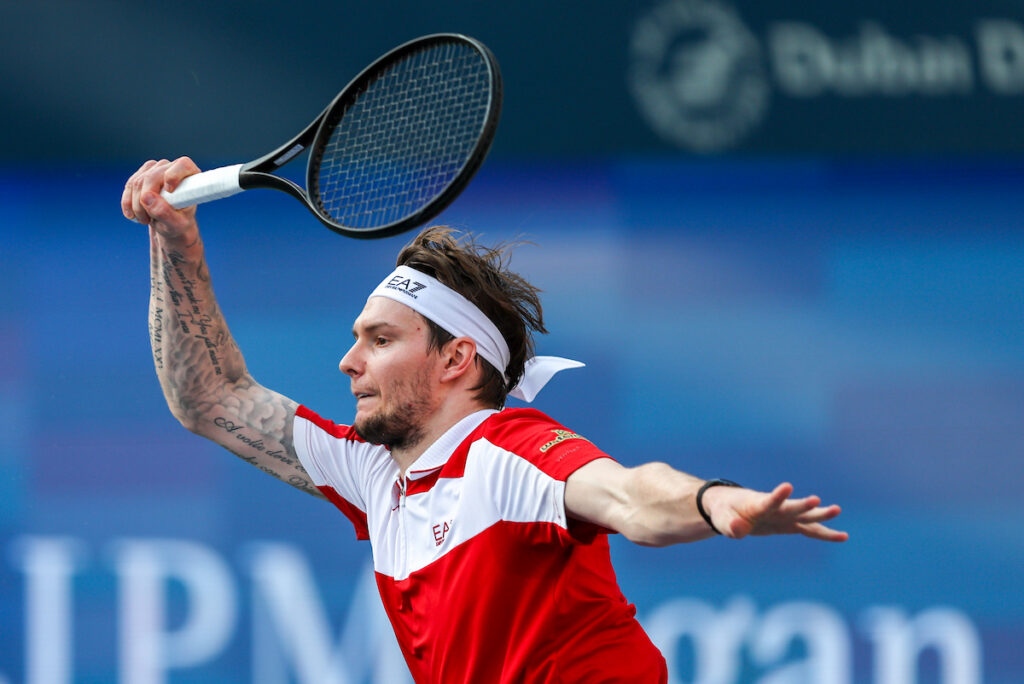 Alexander Bublik of Kazakistan in action against Jan-Lennard Struff of Germany during the ATP Dubai Duty Free Tennis Championships 24th February, 2026.