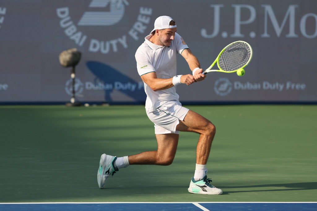 Jan-Lennard Struff of Germany in action against Alexander Bublik of Kazakistan during the ATP Dubai Duty Free Tennis Championships 24th February, 2026.
