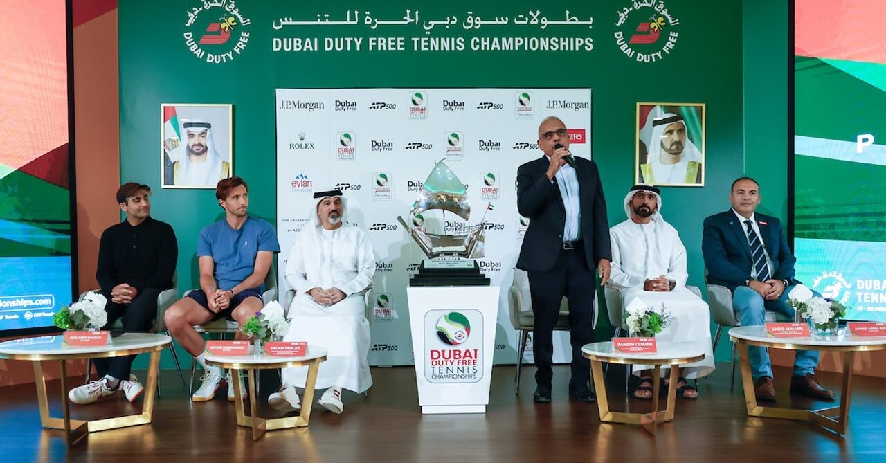 Players and dignitaries at the 2026 Dubai Duty Free Championships Draw Ceremony