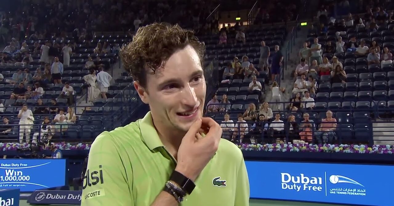 Ugo Humbert being interviewed post match at the 2026 Dubai Duty Free Championship